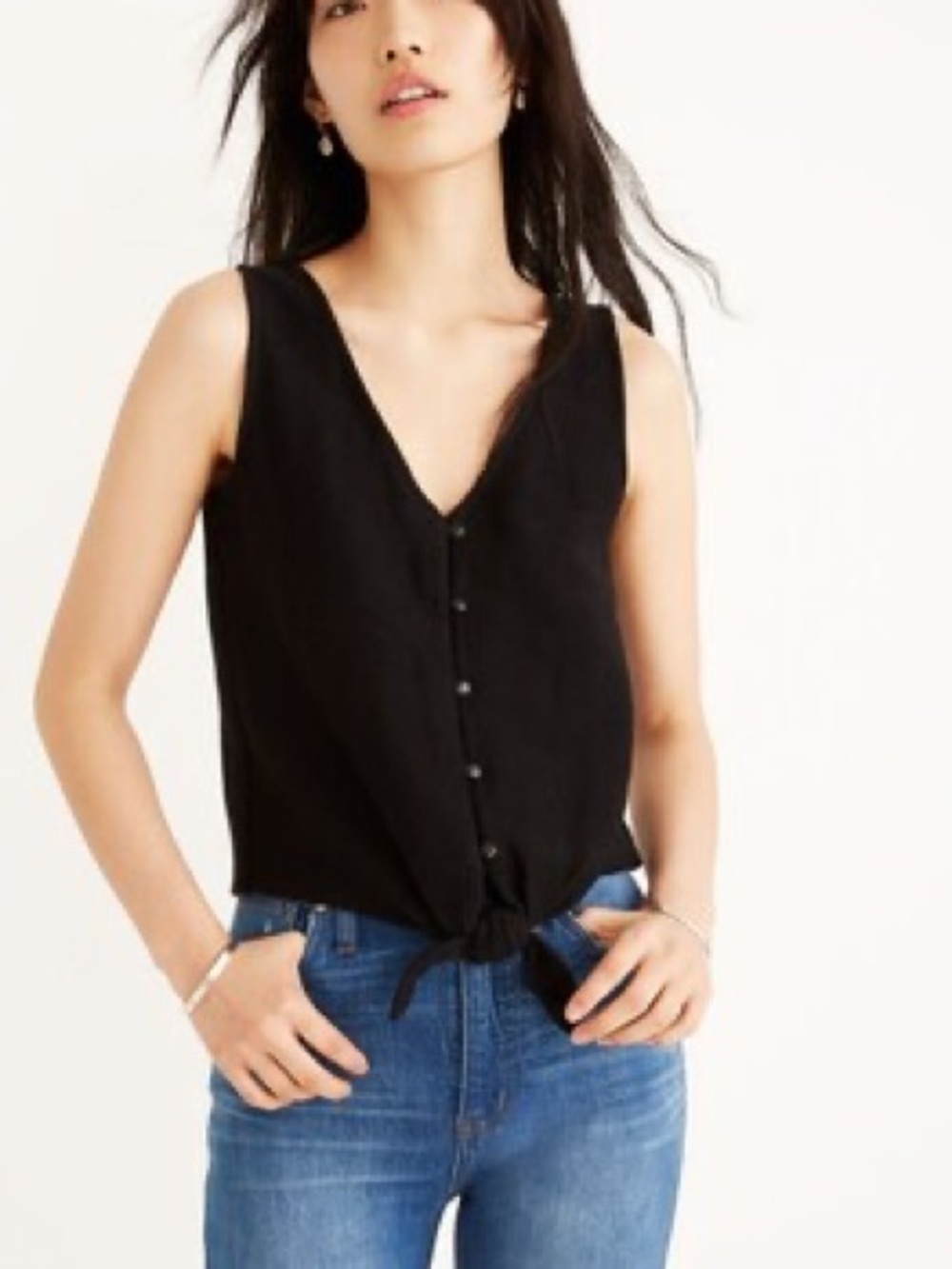 Madewell Textured and Thread Button-Front Tie Tank
